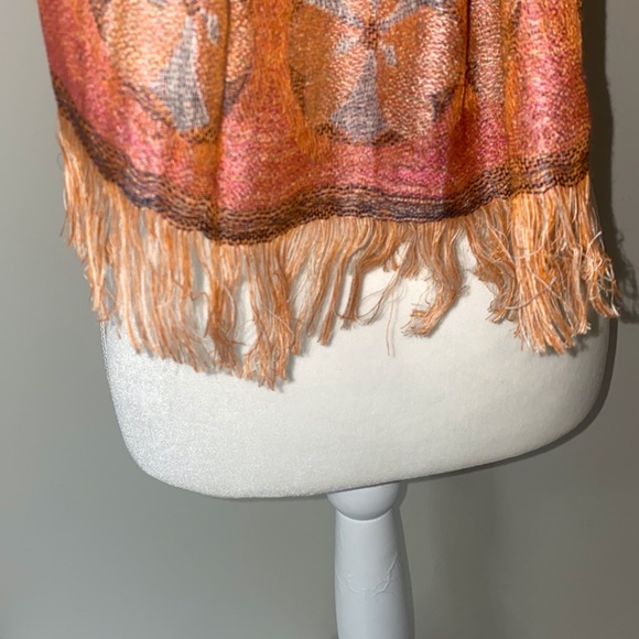 Shingora Boho India Peach Floral Linen/Silk Scarf Shawl Fringed - Picture 4 of 6